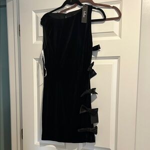 Lulu's Black One Shoulder Dress with Bow Details